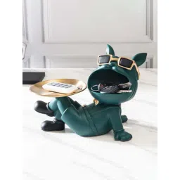 Smokey Cocktail Green Resin Butler Bulldog With Tray-picture-10