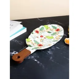 Smokey Cocktail Green Stoneware Geometric Floral Serving Platter image 2