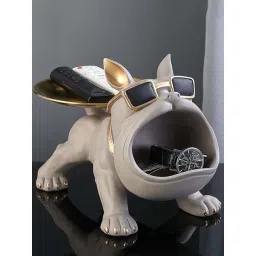 Smokey Cocktail Grey Resin Bulldog Storage Butler Sculpture-picture-28