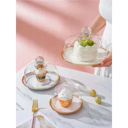 Smokey Cocktail Pink Ceramic Glaze Marble Plate With Glass Dome-picture-25