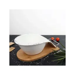 Smokey Cocktail White Ceramic Artisan Serving Platter With Wooden Base-picture-41