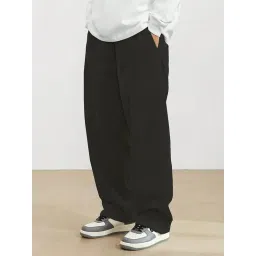 smowkly Men's Premium Polycotton Causal Baggy Fit Jogger || Lightweight & Flexible Elastic Waist with Drawstring || Wrinkle-Free Comfortable Trouser Pant for Summer (1649_BK_32) Black image 2