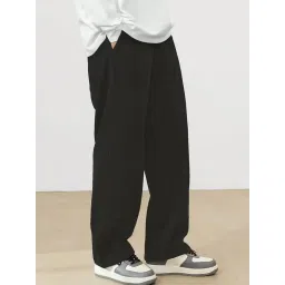 smowkly Men's Premium Polycotton Causal Baggy Fit Jogger || Lightweight & Flexible Elastic Waist with Drawstring || Wrinkle-Free Comfortable Trouser Pant for Summer (1649_BK_32) Black image 4