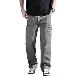 smowkly Men’s Cotton Cargo Pants | Casual Trousers for Men | Comfortable Lower for Men | Breathable Pants with 6 Pockets & Drawstring Elastic Waistband-picture-45