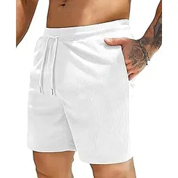 smowkly Men's Premium Polycotton Casual Ribbed Shorts || Elastic & Drawstring Waist with 2 Pocket || Loose Fit Lightweight Burmuda Perfect for Workout, Beach & Summer-picture-12