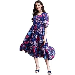 smowkly Women's Georgette Floral Printed Indo-Western Ethnic Gown || Half Sleeve V Neck Fit & Flare Flared Hem Design || A-Line Maxi Dress Casual Wear-picture-31