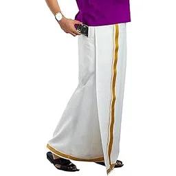 smt Velcro/Welcro pocket dhoti for mens/Jari border welcro pocket Stitched Dhoti polycotton for Mens 28-40 Size-picture-32