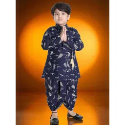 Smuktar garments Boys Blue & White Printed Kurta with Dhoti Set-picture-49