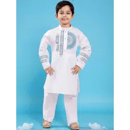 Smuktar garments Unisex Kids Ethnic Motifs Embroidered Kurta With Pyjamas-picture-41