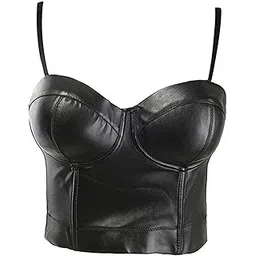 snappsy Women Bra Tops Spaghetti Camisole Leather Tank Crop Top 75x22CM 38 to 85C Black-picture-13