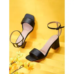 Snasta Women Textured Block Heels Sandals with Buckles-picture-15