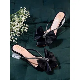 Snasta Women Velvet Block Mules with Bows-picture-31