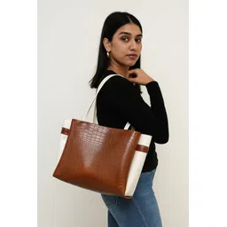 snayacollection Women Tan, White Tote-picture-15