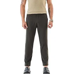 Men Formal Trousers | Carrot Fit Self-Design | Polyester Blend & Medium-Stretch Fabric | Smooth Finish & Machine Washable for Office & Club Wear-image-5
