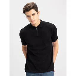 Snitch Black Polo Collar Self Design Slim Fit T-shirt-picture-19