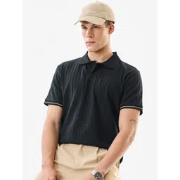 Snitch Black Textured Polo Collar T-shirt-picture-36