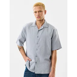 Snitch Boxy Textured Short Sleeves Pure Cotton Shirt-picture-19