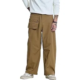 snitch Khaki Loose Fit Snap Button Multi Pocket Streetwear Cotton Poly Blend Cargo Pants-picture-42