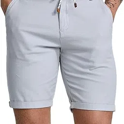 snitch Light Grey Plain Linen Regular Fit Shorts-picture-19