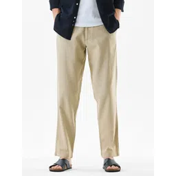 Snitch Men Beige Relaxed Straight Fit Mid-Rise Trousers-image-21