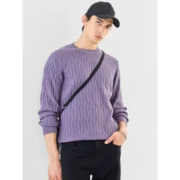 Snitch Men Cable Knit Self Design Round Neck Pullover Sweaters-picture-16