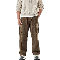 snitch Men Cargo Pants | Loose Fit with Elastic Waistband & Drawstring | 100% Cotton Fabric with Utility Pockets | Streetwear Style for Casual Outings-picture-50