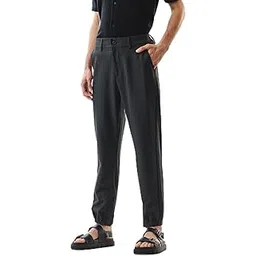 snitch Men Casual Trousers | Relaxed Fit Jogger Style with Elastic Hem & Textured Woven Design | Premium Polyester Blend for Everyday Comfort & Street Wear-picture-42