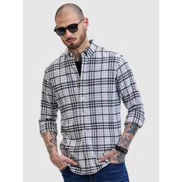 Snitch Men Classic Fit Button-Down Collar Tartan Checked Cotton Casual Shirt-picture-32