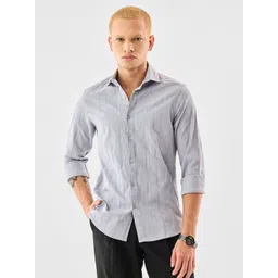 Snitch Men Classic Slim Fit Textured Spread Collar Casual Shirt-picture-29