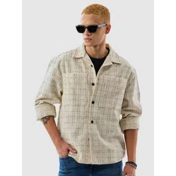 Snitch Men Cream Checks Relaxed Fit Overshirt-picture-23