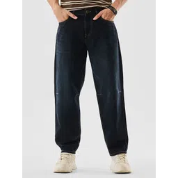Snitch Men Dark Blue Mid-Rise Baggy Light Fade Jeans-picture-32