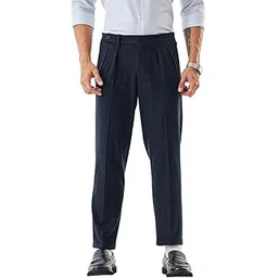snitch Men Formal Trousers | Slim Fit Pleated Front Checkered Design | Polyester Blend with Medium Stretch & Wrinkle-Resistant Fabric for Office & Formal Wear-picture-49