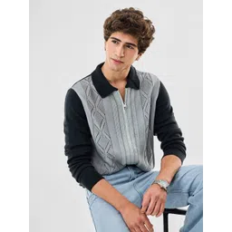 Snitch Men Geometric Shirt Collar Long Sleeves Pullover-picture-15