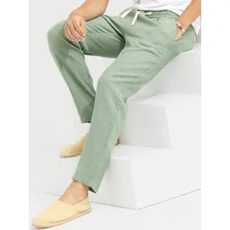 Snitch Men Green Relaxed Straight Fit Linen Trousers-picture-41