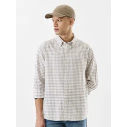 Snitch Men Grid Tattersall Checked Button-Down Collar Casual Shirt-picture-18