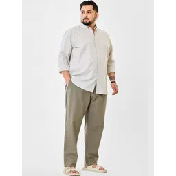 Snitch Men Khaki Solid Cotton Mid Rise Regular Fit Plus Size Trousers image 5