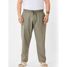 Snitch Men Khaki Solid Cotton Mid Rise Regular Fit Plus Size Trousers image 4