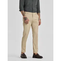 Snitch Men Light Beige Mid-Rise Slim Fit Formal Trousers-picture-28