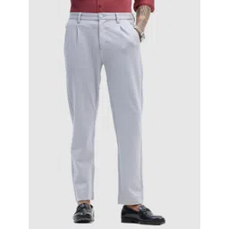 Snitch Men Light Grey Plain Slim Fit Trousers-picture-23