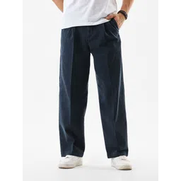 Snitch Men Navy Blue Mid-Rise Baggy Trouser-picture-35