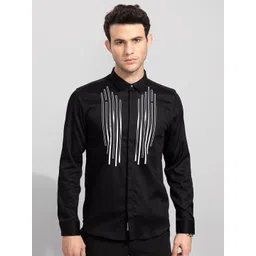Snitch Men New Spread Collar Vertical Striped Cotton Slim Fit Casual Shirt-image-47