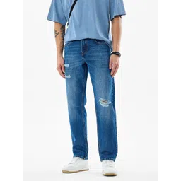 Snitch Men Relaxed Fit Mid-Rise Low Distress Light Fade Cuffed Hem Jeans-picture-33