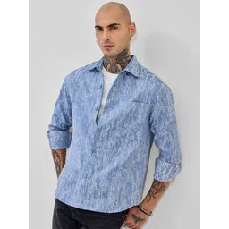 Snitch Men Relaxed Fit Spread Collar Textured Casual Shirt-picture-39