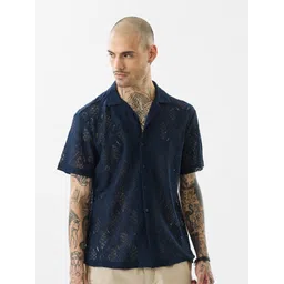 Snitch Men Relaxed Fit Textured Cuban Collar Cotton Casual Shirt-picture-26