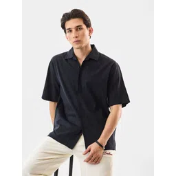 Snitch Men Relaxed Fit Textured Cuban Collar Pure Cotton Casual Shirt-picture-34