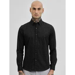 Snitch Men Smart Button-Down Collar Vertical Striped Cotton Formal Shirt-image-20