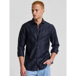 Snitch Men Smart Slim Fit Textured Spread Collar Casual Shirt-picture-30