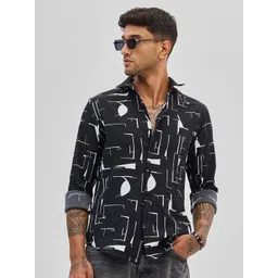 Snitch Men Smart Spread Collar Abstract Printed Casual Shirt-picture-11