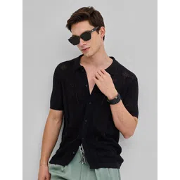 Snitch Men Smart Spread Collar Textured Cotton Casual Shirt-picture-40