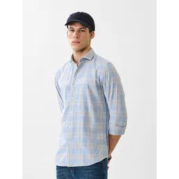 Snitch Men Tartan Checks Spread Collar Cotton Casual Shirt-picture-33